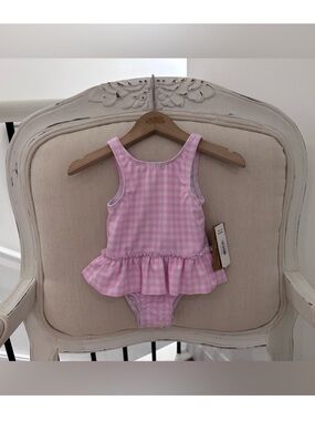 💗 3~6 Mth Pink Gingham Ruffle One-Piece Baby Girl Swimsuit NWT